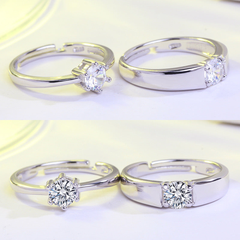 Elegant Couple Diamond Rings – Silver Plated Matching Engagement Bands