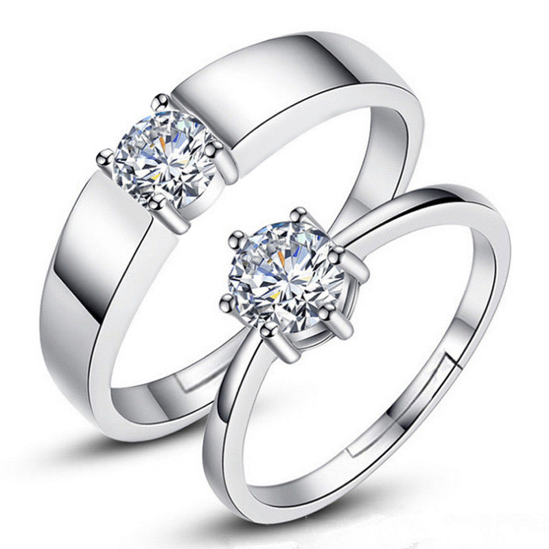 Elegant Couple Diamond Rings – Silver Plated Matching Engagement Bands