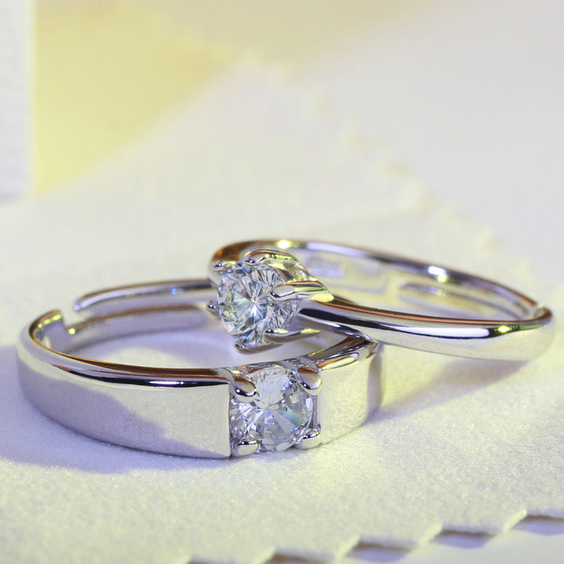 Elegant Couple Diamond Rings – Silver Plated Matching Engagement Bands