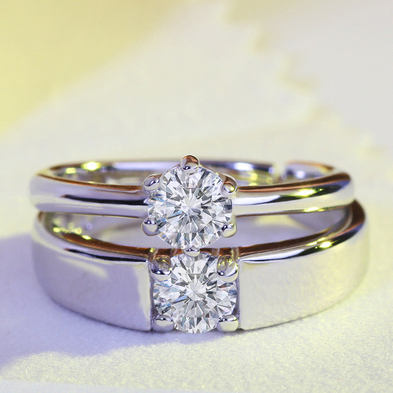 Elegant Couple Diamond Rings – Silver Plated Matching Engagement Bands